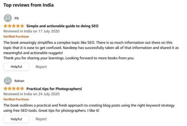 top reviews for SEO Book on Amazon